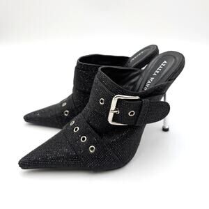 Zara Black Pointed Buckle Mule Heels